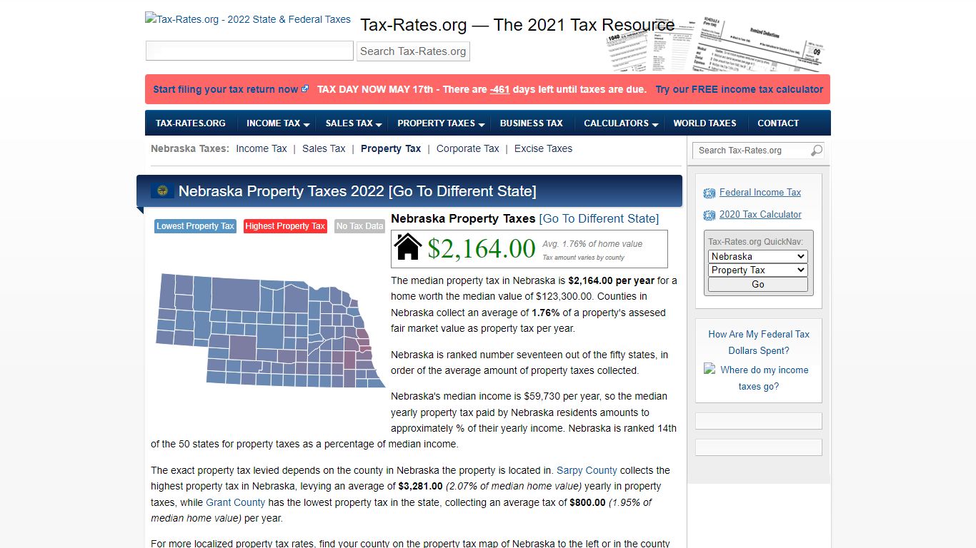 Nebraska Property Taxes By County - 2022 - Tax-Rates.org